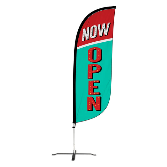 8ft Vintage Now Open Feather Flag