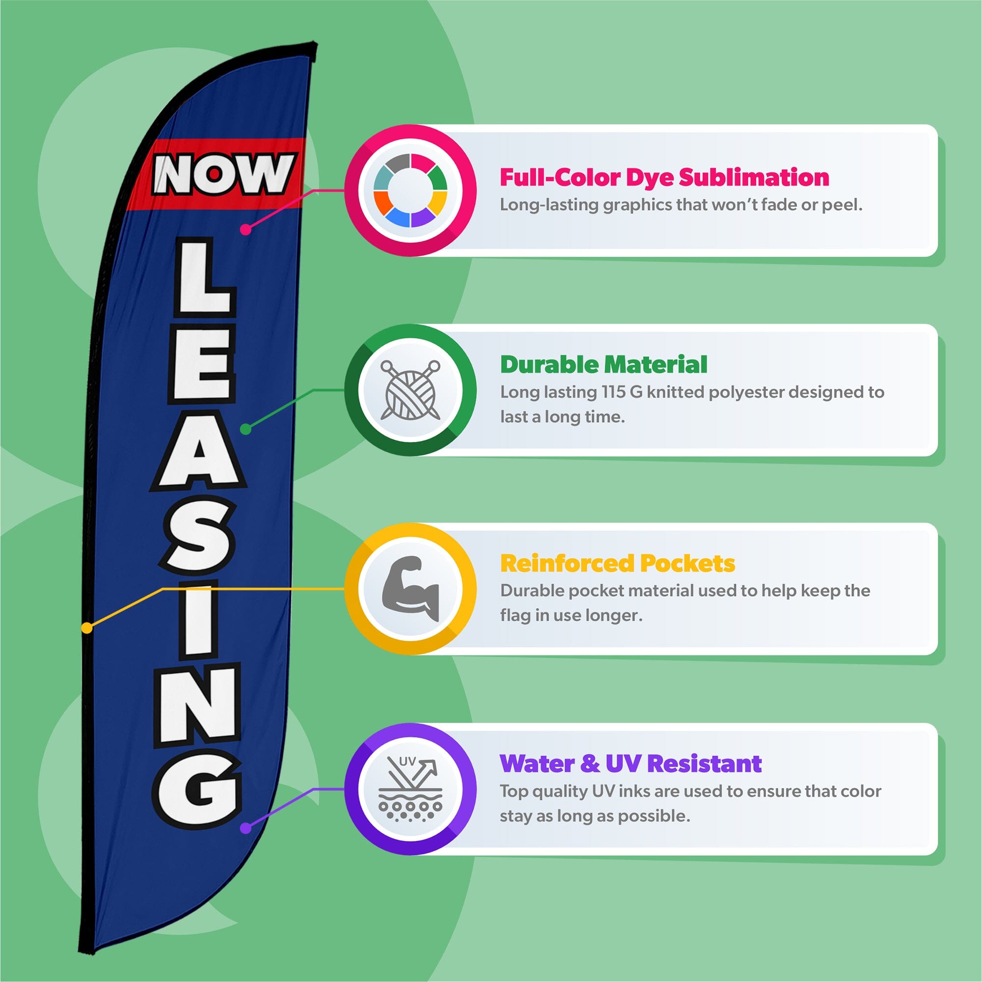 Now Leasing Feather Flag Blue & Red