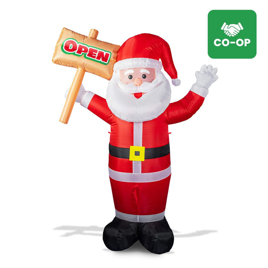 6ft Santa Lawn Inflatable with "Open" Sign