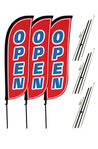 Open Feather Flag - 3 Pack w/ Ground Spike Pole Set 10M5000106X3GSET