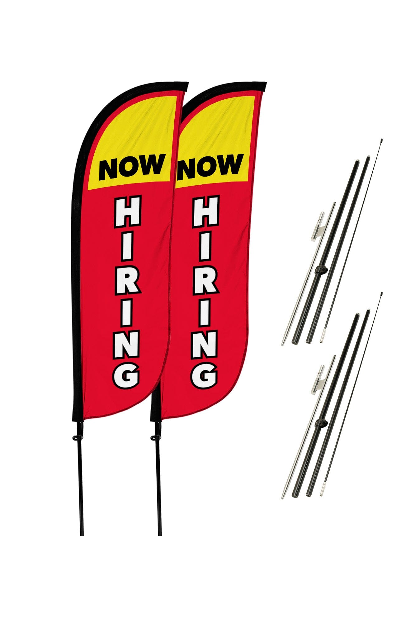 Now Hiring Feather Flag - 2 Pack w/ Ground Spike Pole Set – LookOurWay