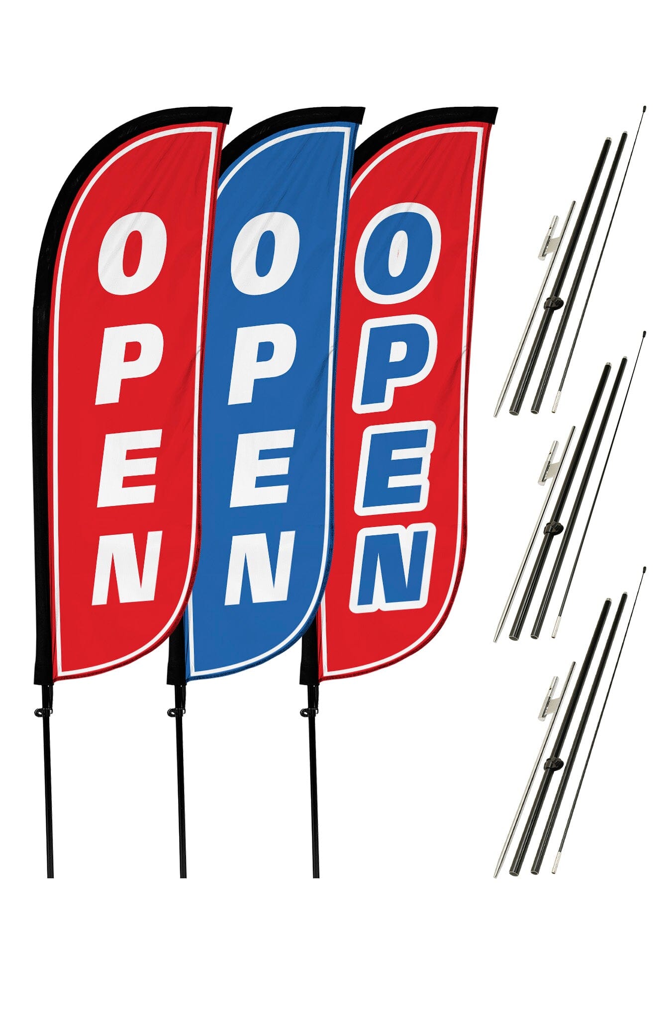 Open Feather Flag Variety Pack w/ Ground Spike Pole Set – LookOurWay