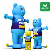 Jackson Hewitt Refund Bear giant inflatable shown in 6ft, 10ft and 15ft sizes