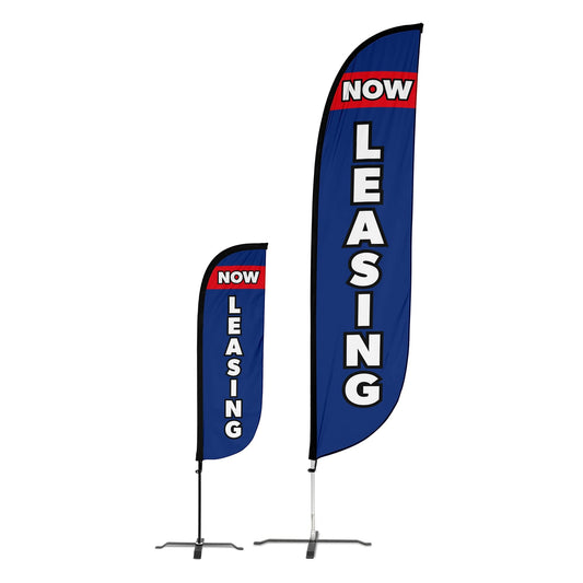 Now Leasing Feather Flag Blue & Red
