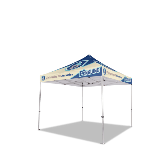 Custom Canopy Tent with Full Back Wall, Half Side Walls & Feather Flags