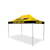 Custom Canopy Tent with Three Back Walls, Feather Flags & Table Cover