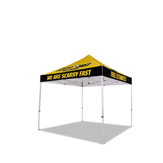 Custom Canopy Tent with Three Back Walls, Feather Flags & Table Cover