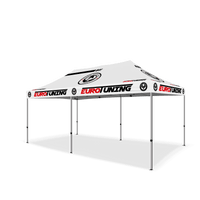 Custom Canopy Tent with Back Wall, Feather Flags & Table Cover