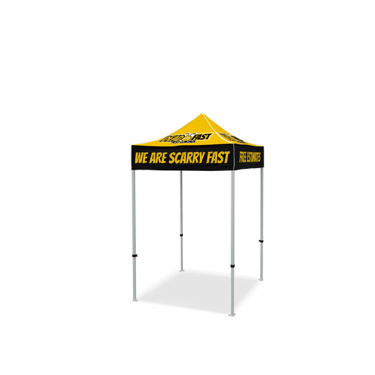 Custom Canopy Tent with Three Back Walls, Feather Flags & Table Cover
