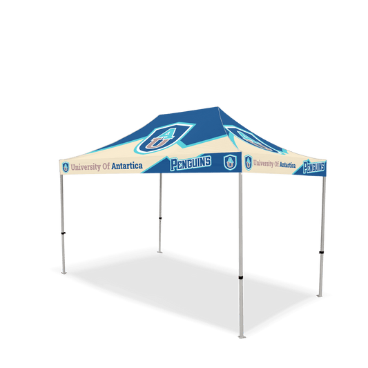 Custom Canopy Tent with Full Back Wall, Half Side Walls & Feather Flags