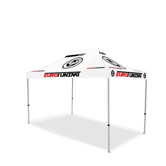 Custom Canopy Tent with Back Wall, Feather Flags & Table Cover