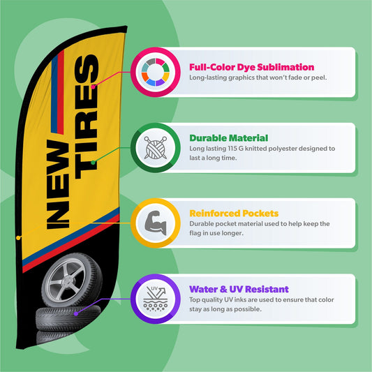 8ft New Tires Feather Flag