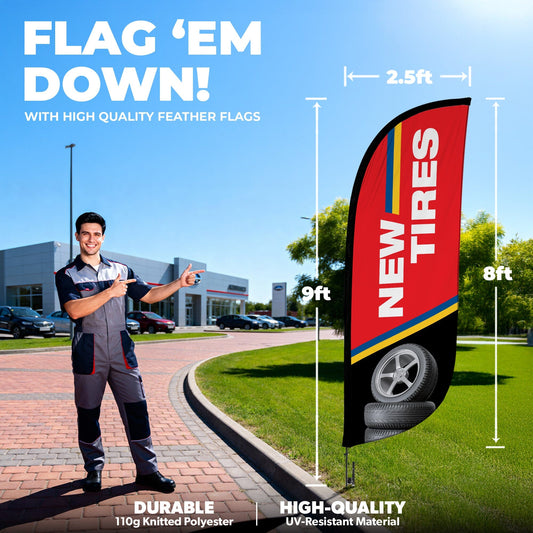 8ft New Tires Feather Flag