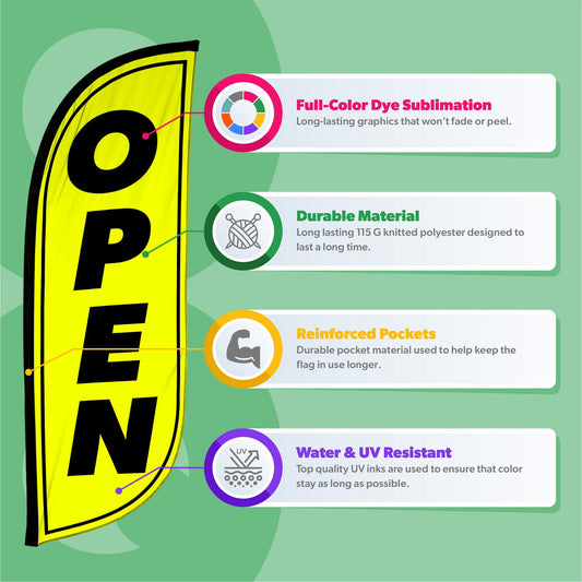 8ft Fluorescent Open Feather Flag