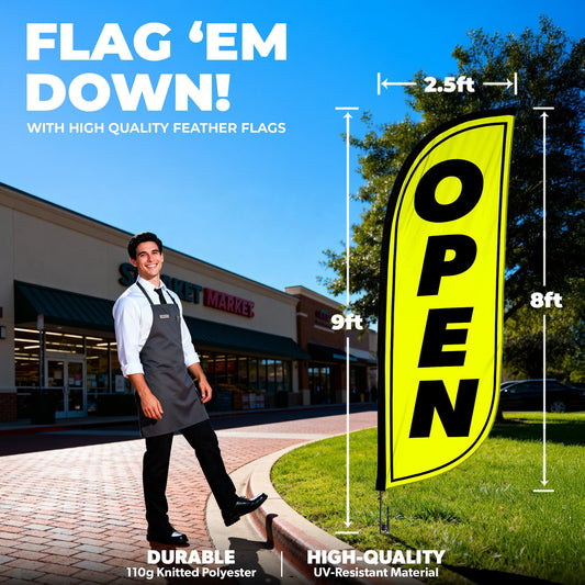 8ft Fluorescent Open Feather Flag