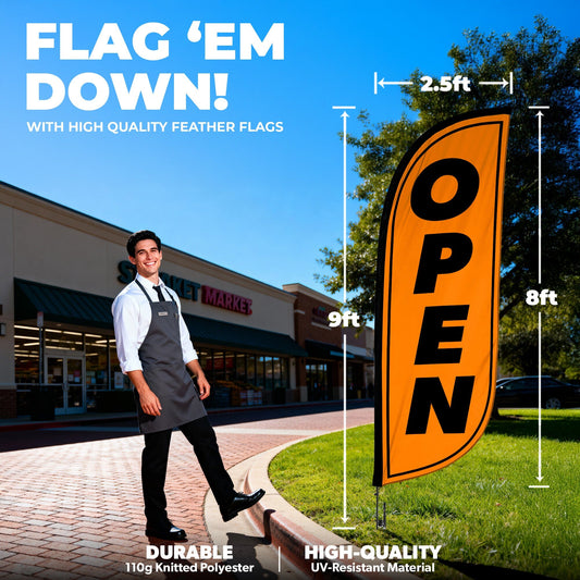 8ft Fluorescent Open Feather Flag