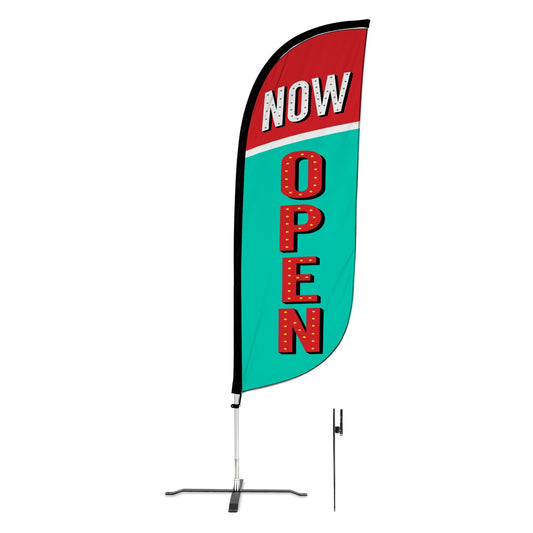 8ft Vintage Now Open Feather Flag