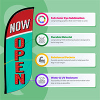 8ft Vintage Now Open Feather Flag