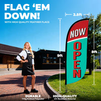 8ft Vintage Now Open Feather Flag