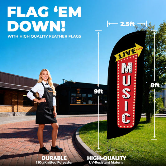 8ft Vintage Live Music Feather Flag