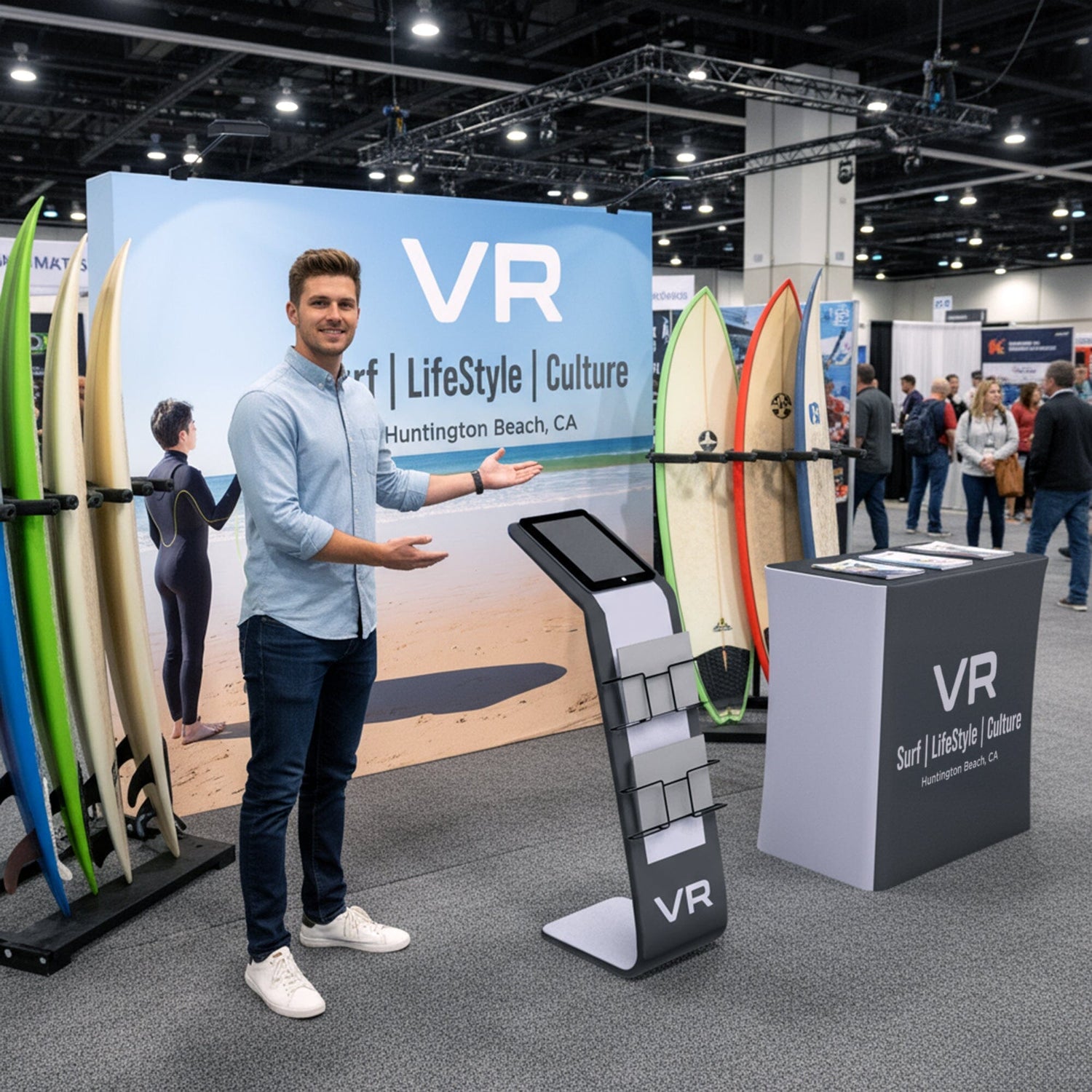 Custom 10ft Straight Pop Up Trade Show Display with Media Stand ...