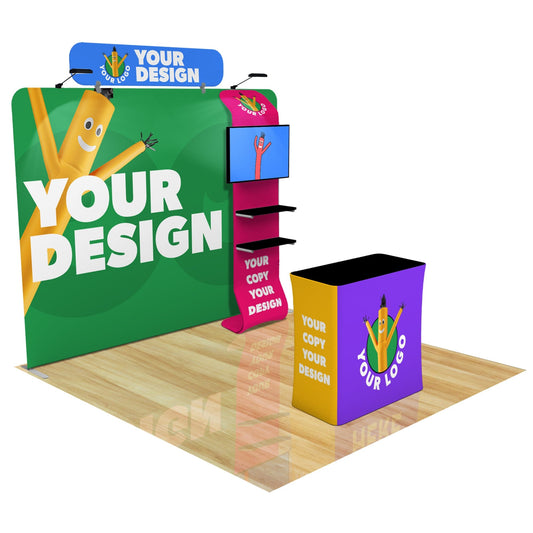 Fabric & Frame / + Waterfall Shelving & Podium / + LED Lights & Header