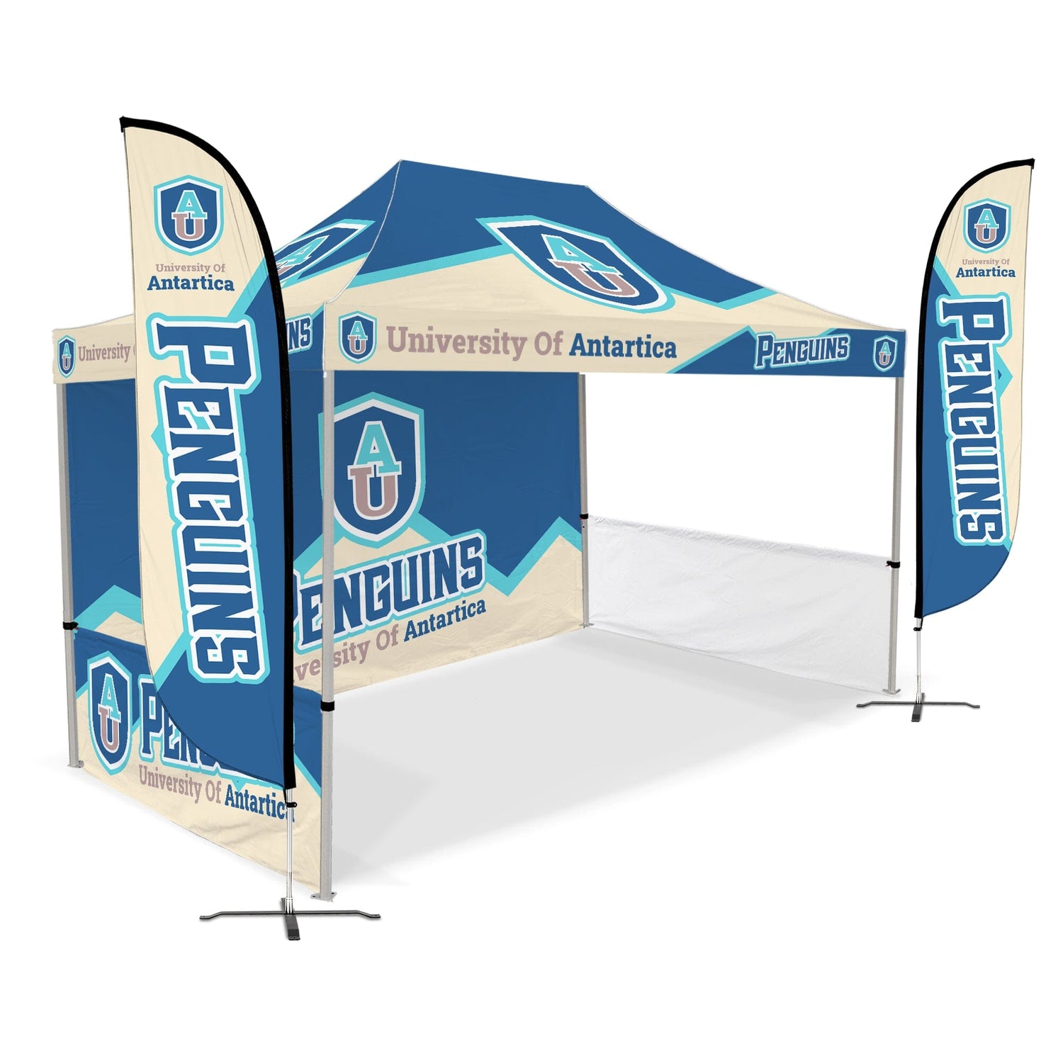 double wall vs single wall tent Custom Canopy Tent with Full Back Wall, Half Side Walls & Feather Flags