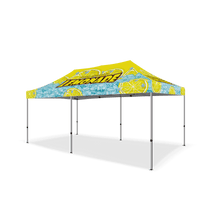 Custom Canopy Tent with Full Back, Half Side Walls, Feather Flags & Table Cover