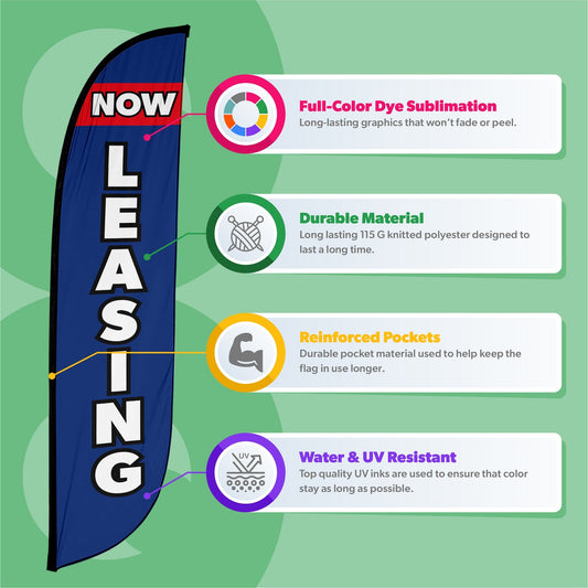 Now Leasing Feather Flag Blue & Red