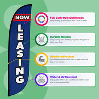 Now Leasing Feather Flag Blue & Red