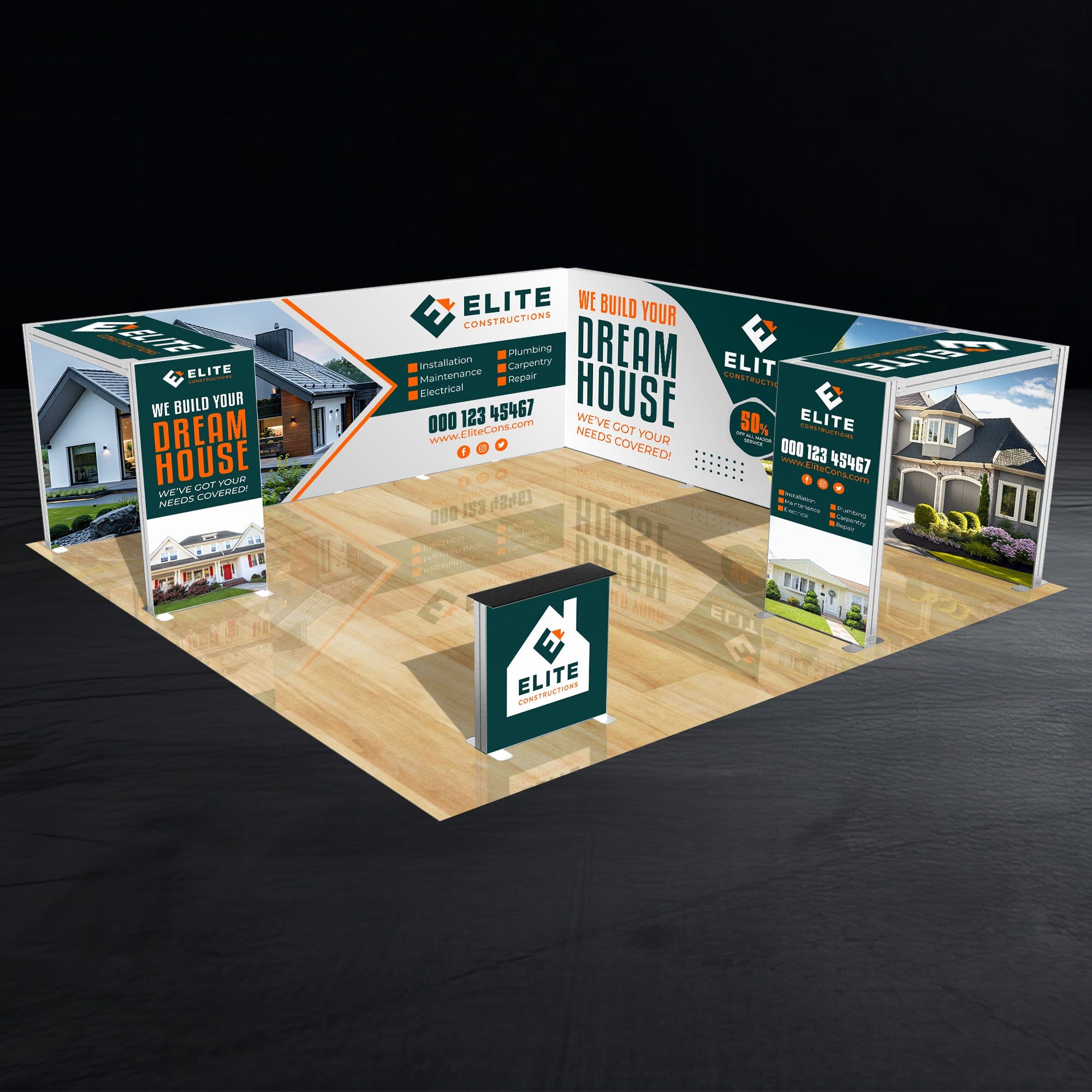 20x20 Backlit Double Archway SEG Trade Show Booth Display | LookOurWay
