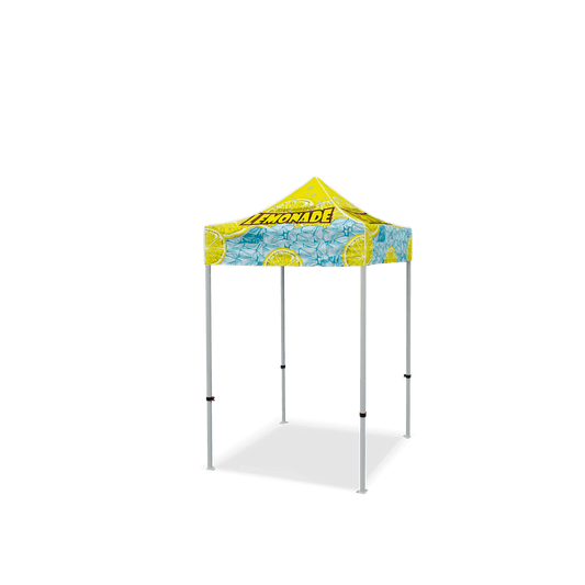 Custom Canopy Tent with Full Back, Half Side Walls, Feather Flags & Table Cover
