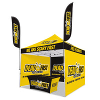 Custom Canopy Tent with Three Back Walls, Feather Flags & Table Cover