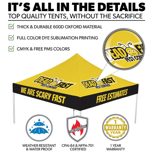 Custom Canopy Tent with Three Back Walls, Feather Flags & Table Cover