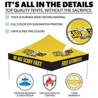 Custom Canopy Tent with Three Back Walls, Feather Flags & Table Cover