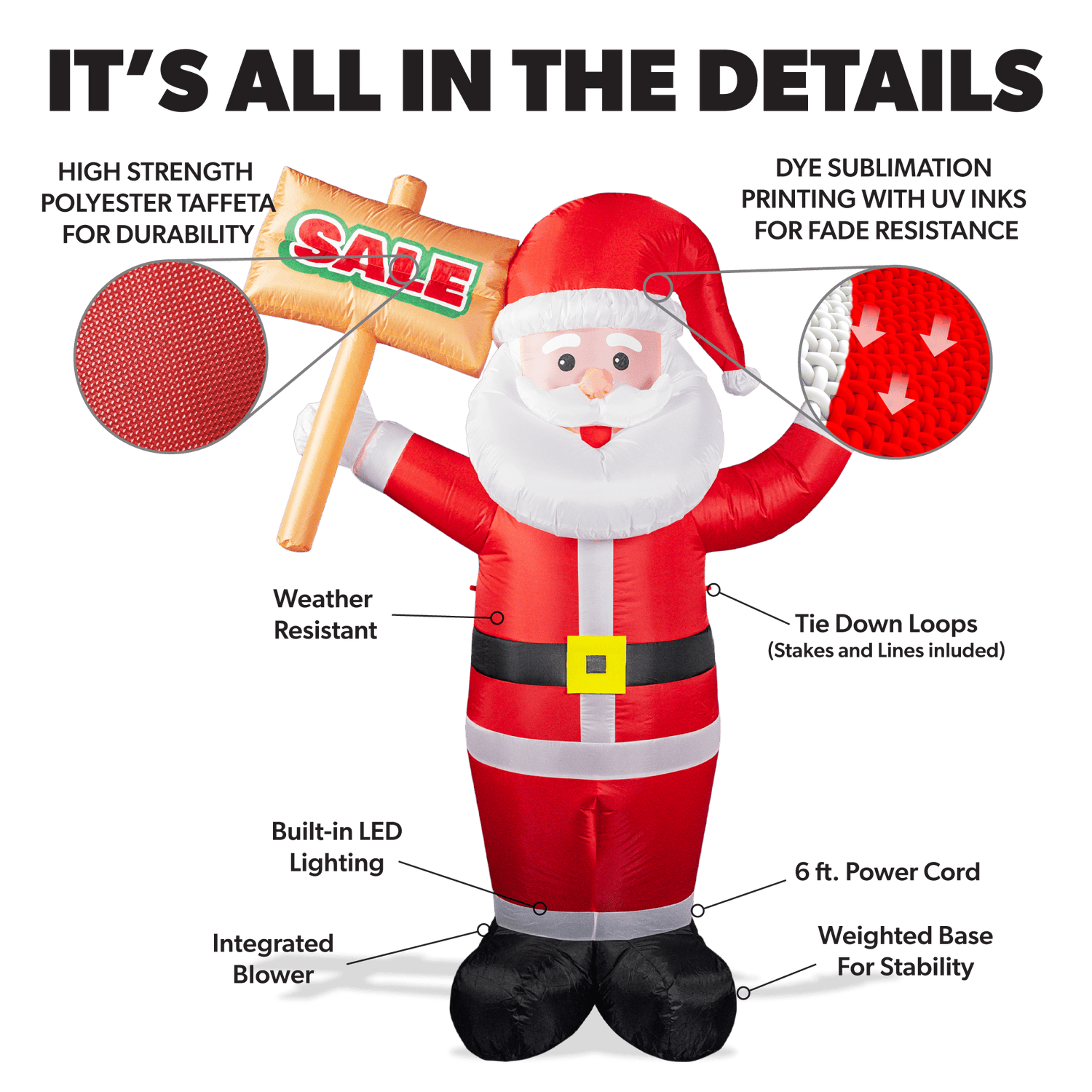 6ft Santa Advertising Inflatable with "Sale" Sign 