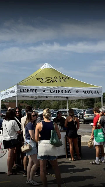 Custom coffee and catering canopy tent at an outdoor market