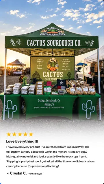 Cactus Sourdough Co. canopy tent and a five star customer review