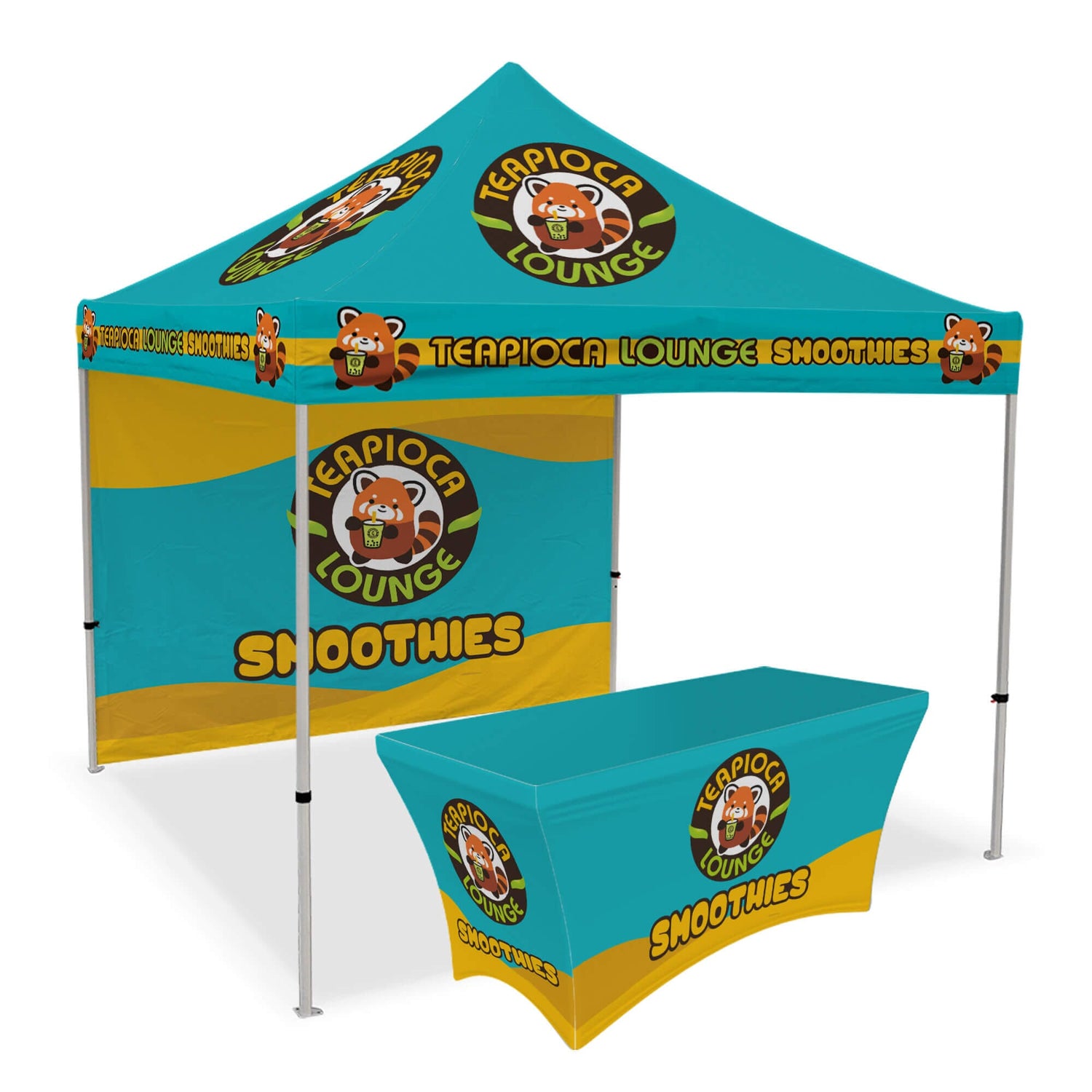 silver tents Custom Canopy Tent with Back Wall & Table Cover | Custom Tents