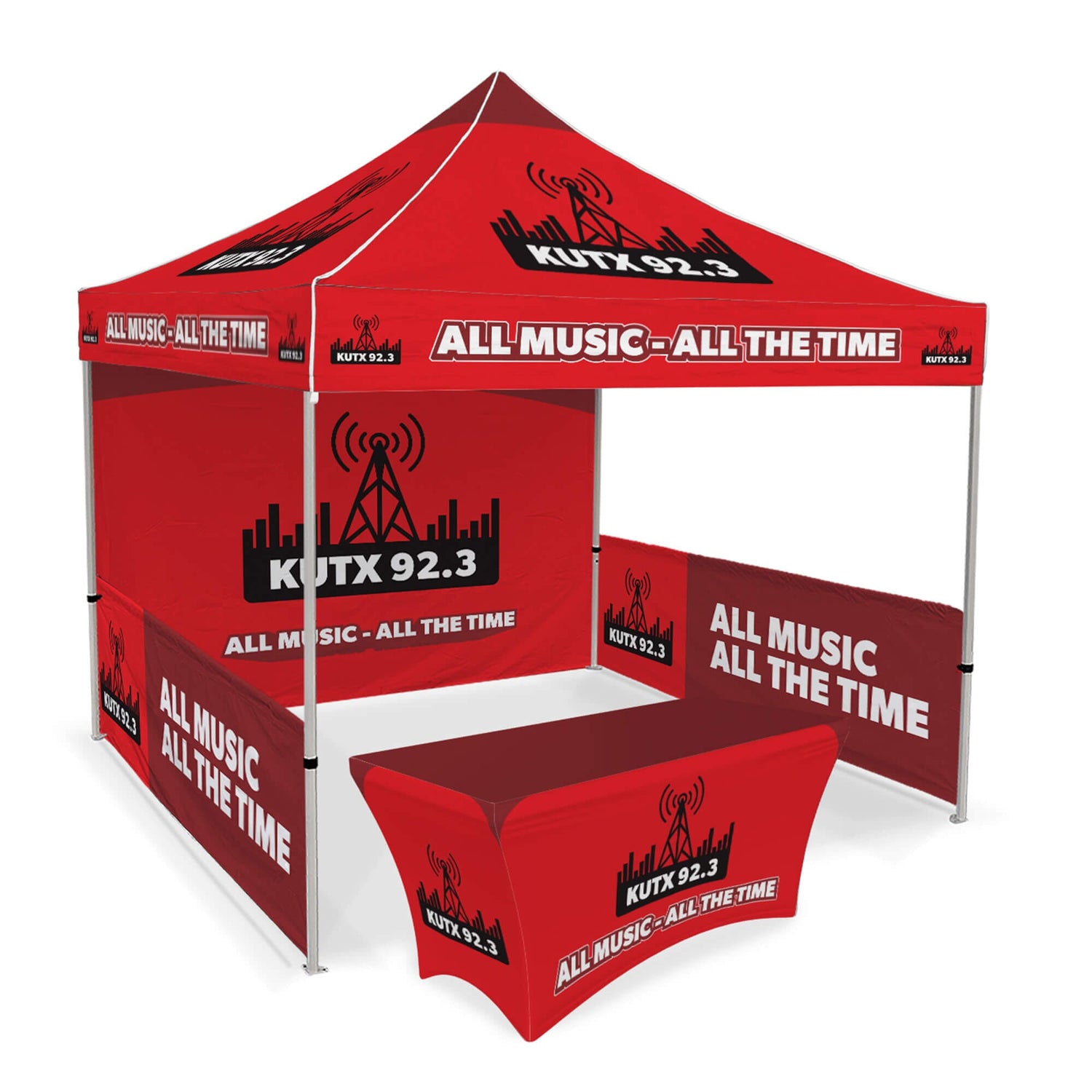 custom canopy tents 10x10 Custom Canopy Tent with Full Back Wall, Half Side Walls & Table Cover – LookOurWay