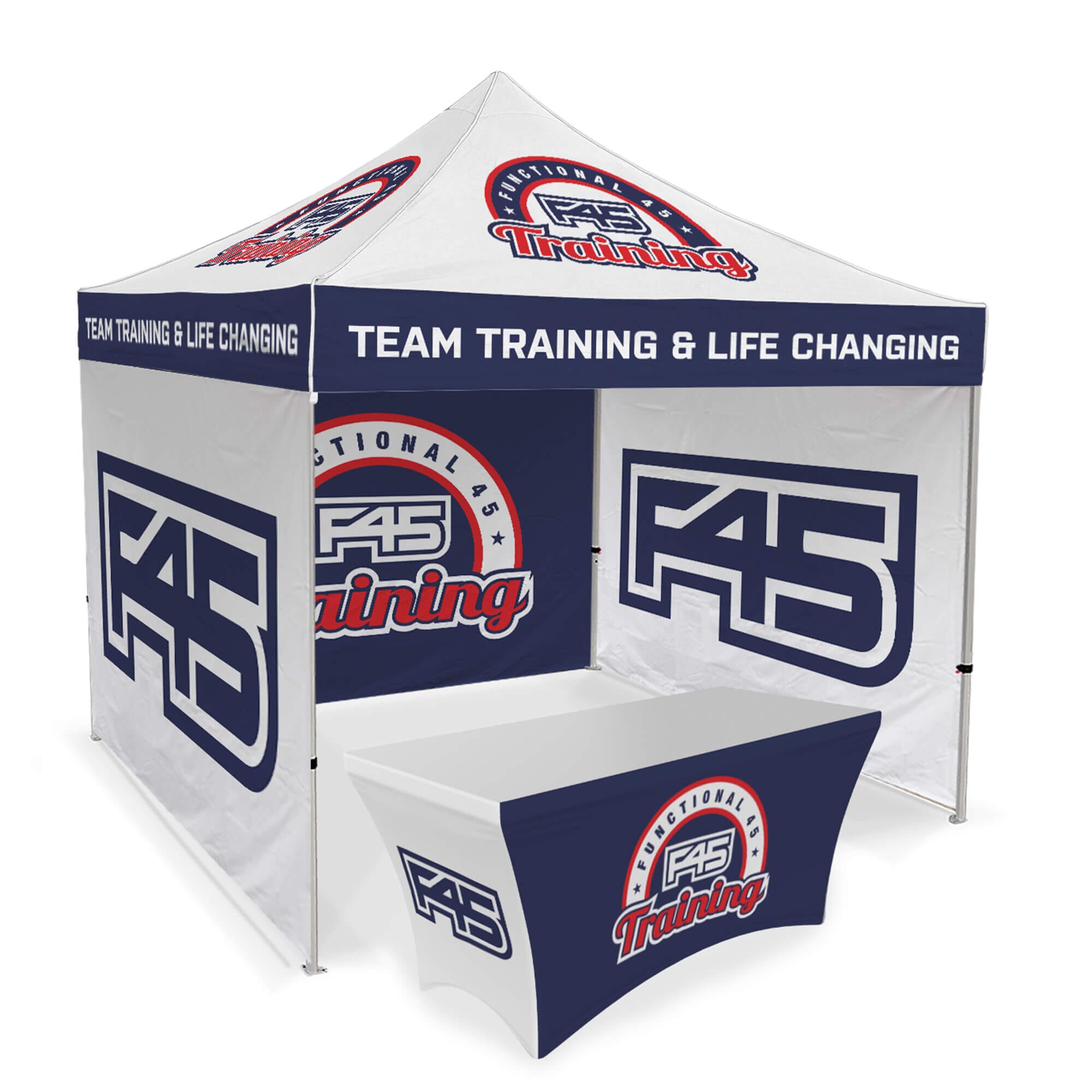 canopy tent with company logo Custom Canopy Tent with Three Back Walls & Table Cover | Free DESIGNS