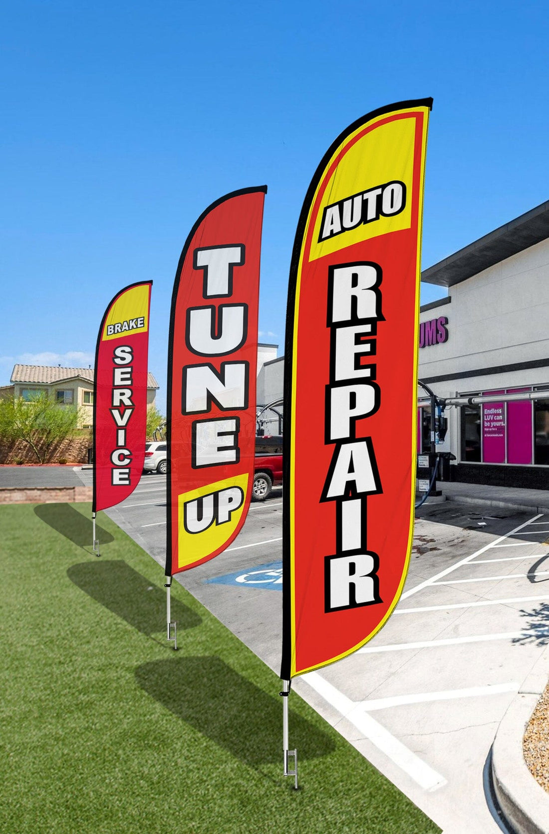 Auto Repair Feather Flag - 3 Pack w/ Ground Spike Pole Set – LookOurWay