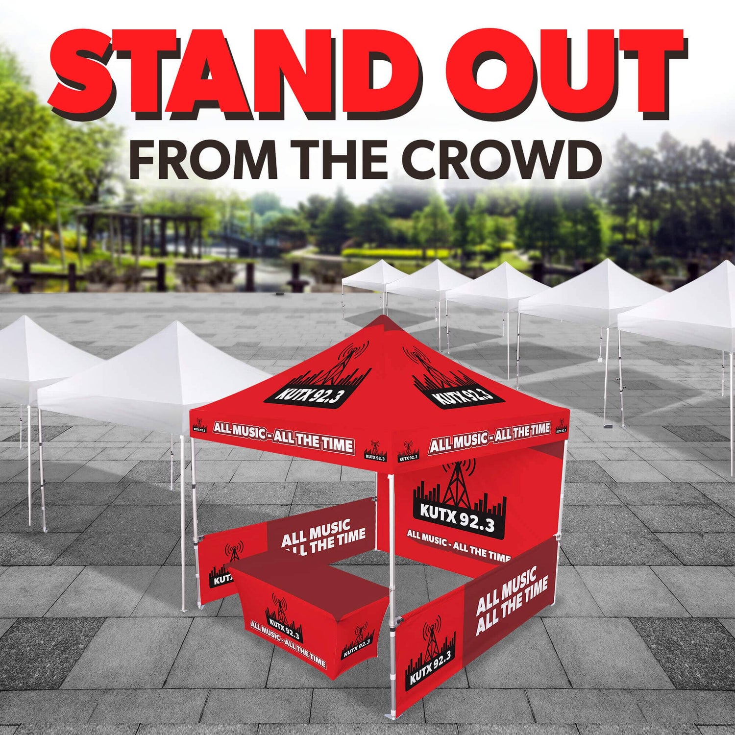 stand in tent Custom Canopy Tent with Full Back Wall, Half Side Walls & Table Cover – LookOurWay