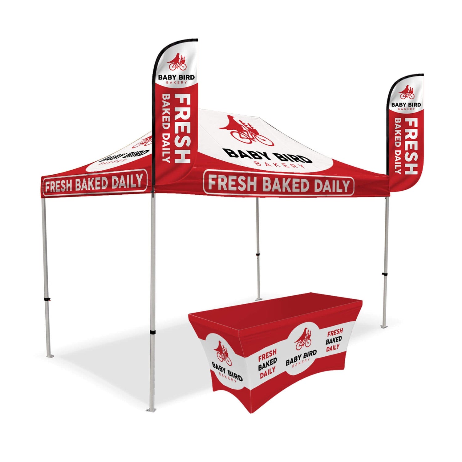 daily tent Custom Canopy Tent with Feather Flags & Table Cover