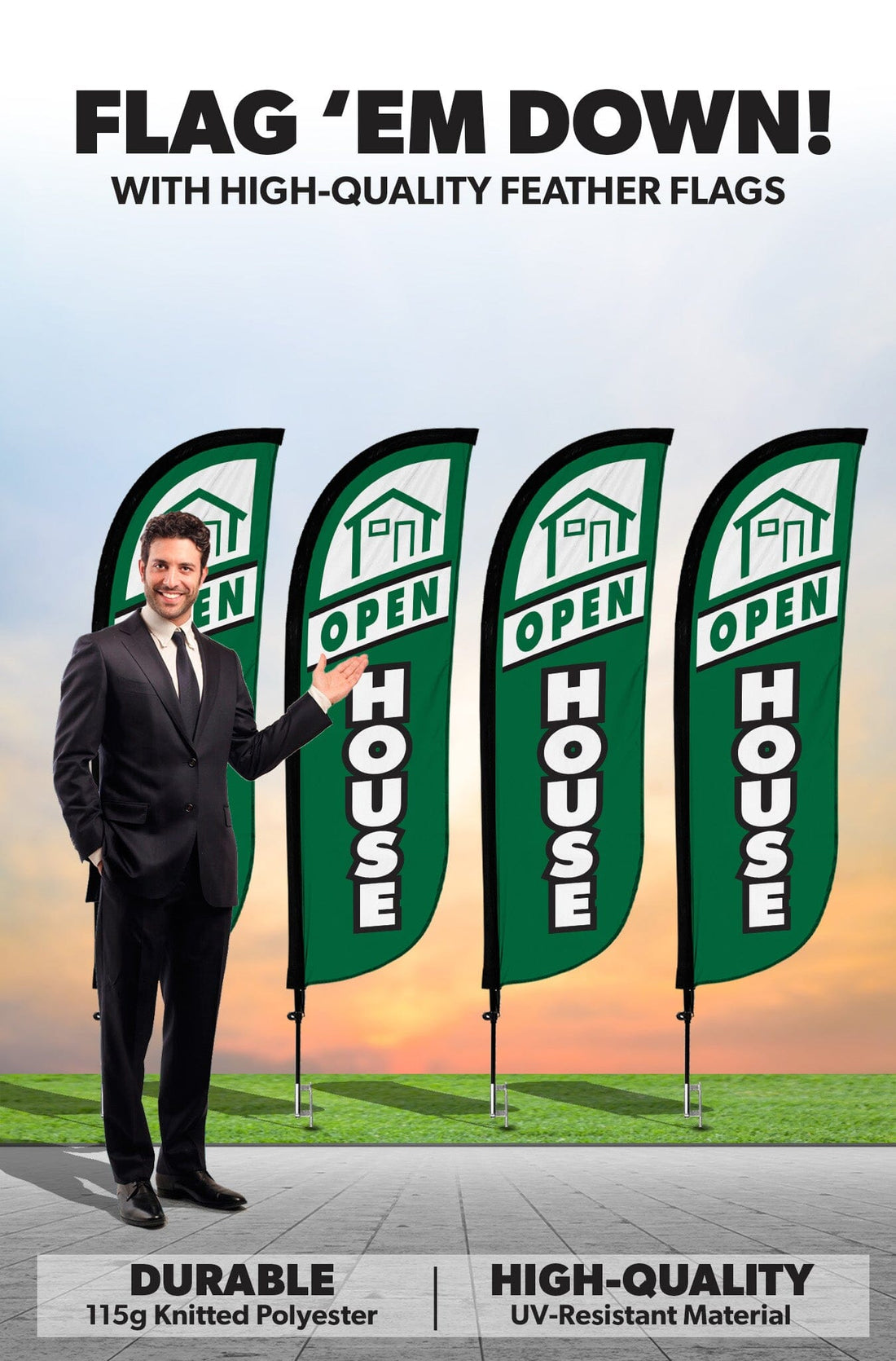 Open House Feather Flag - 4 Pack w/ Ground Spike Pole Set – LookOurWay