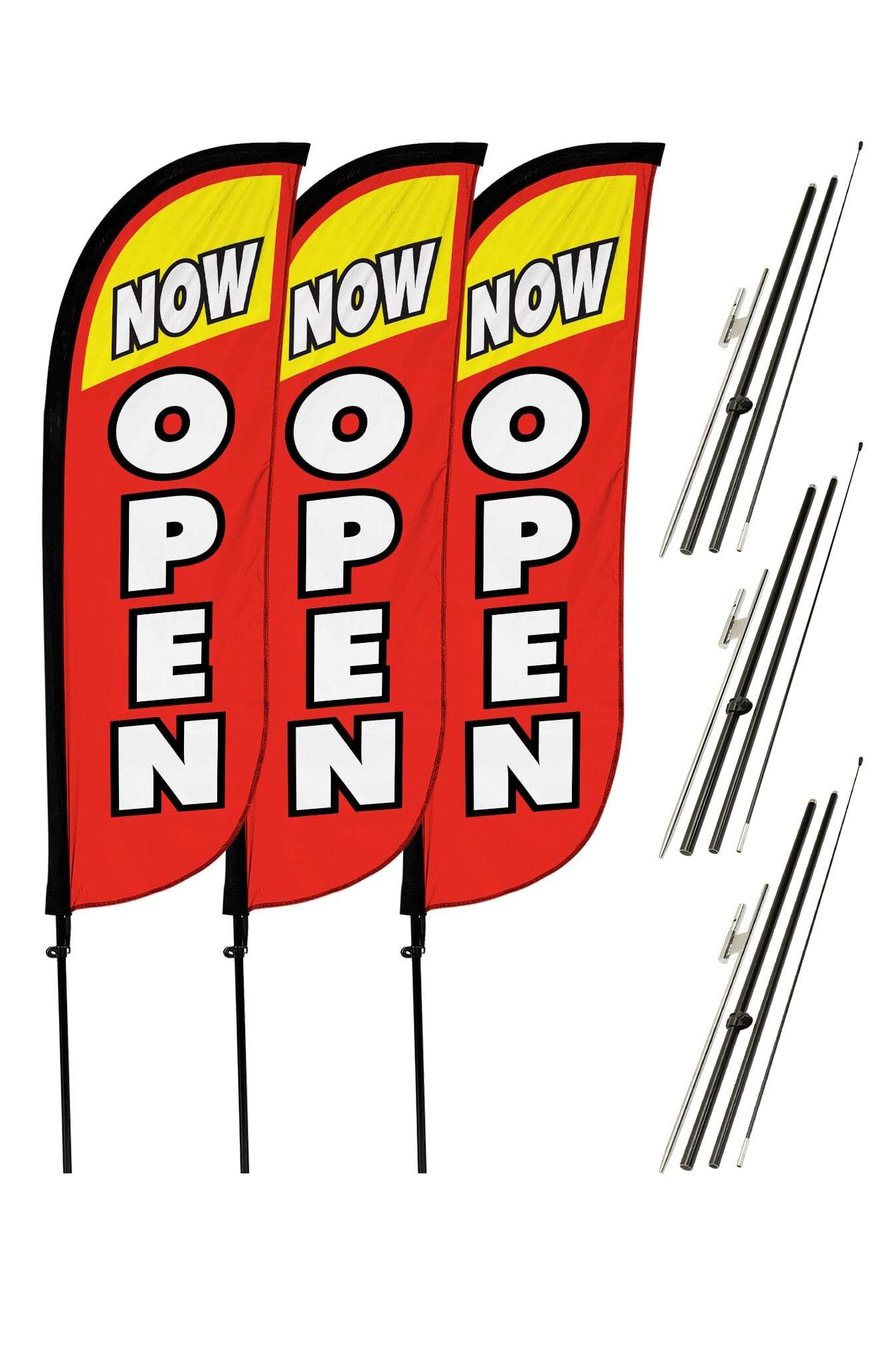 Now Open Feather Flag - 3 Pack w/ Ground Spike Pole Set – LookOurWay