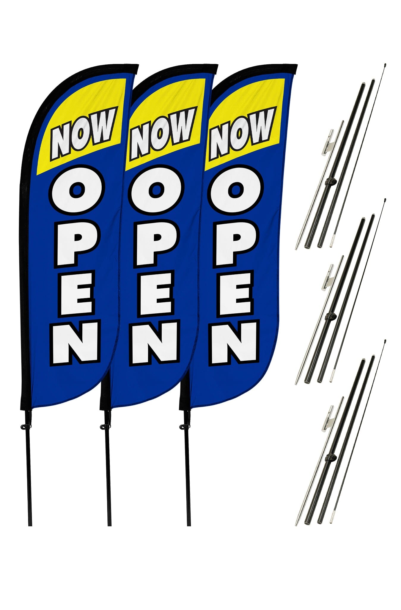 Now Open Feather Flag - 3 Pack w/ Ground Spike Pole Set 10M5000029X3GSet