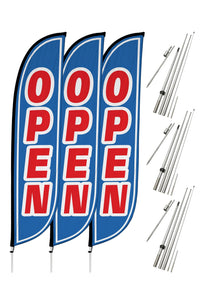 Open Feather Flag - 3 Pack w/ Ground Spike Pole Set 10M1200107X3GSET