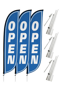 Open Feather Flag - 3 Pack w/ Ground Spike Pole Set 10M1200105X3GSET