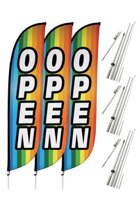 Open Feather Flag - 3 Pack w/ Ground Spike Pole Set 10M1200272XGSET